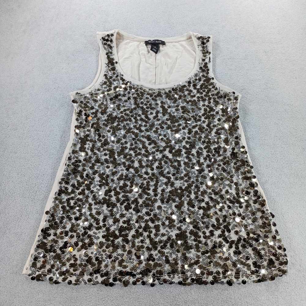 White Black Market Women Sequin Tank Top Beige Medium Sleeveless Sparkle